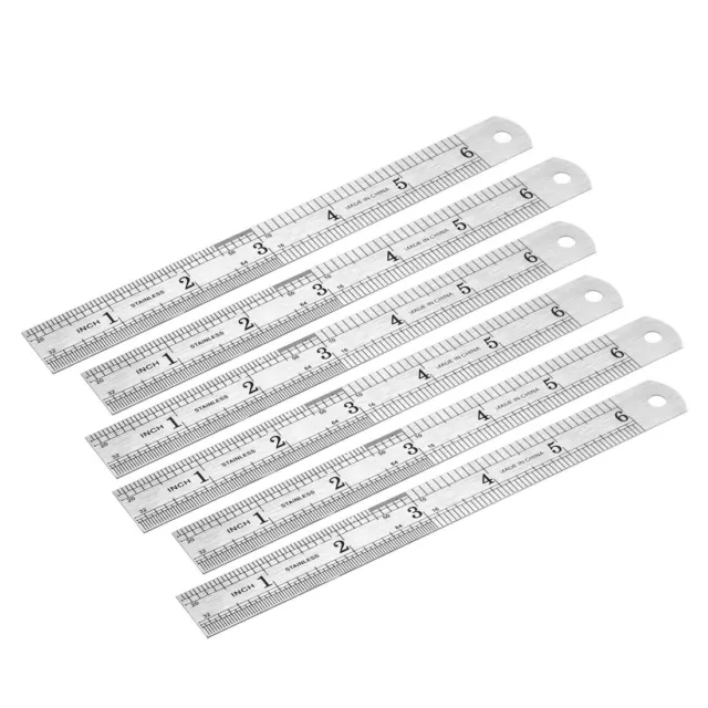 Stainless Steel Ruler 6-inch (15cm) Straight Ruler Inches and Metric Scale 6pcs