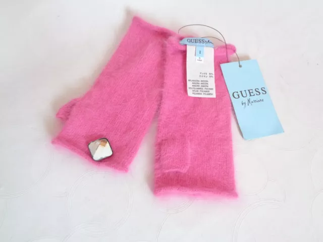 Angora fingerless gloves Pink Knit mittens Fluffy Soft Guess by Marciano Size 1