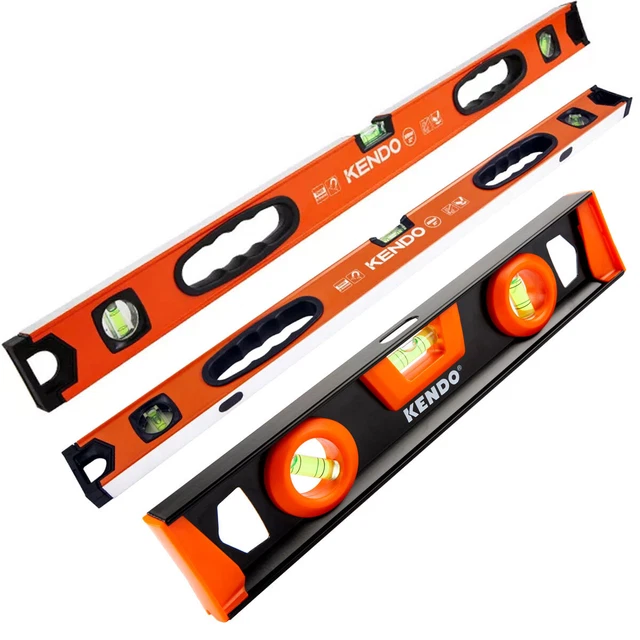 Kendo 3 Piece Magnetic Aluminium Spirit Level Set 300mm 600mm 1200mm