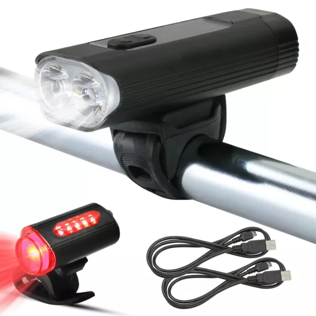 Bicycle Front Rear Light Set USB Rechargeable 2x 4800 mAh Battery 1000 Lumens