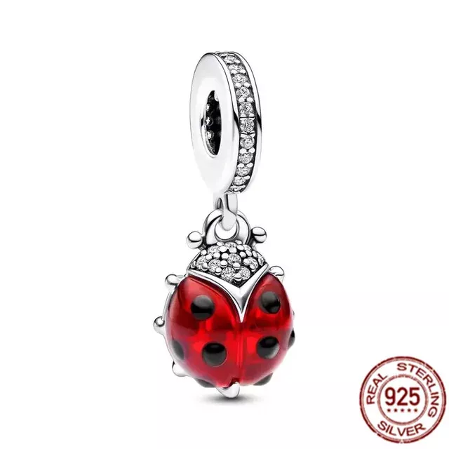 Authentic Red Ladybird Dangle Charm 925 Sterling Silver Women Bracelet Charm