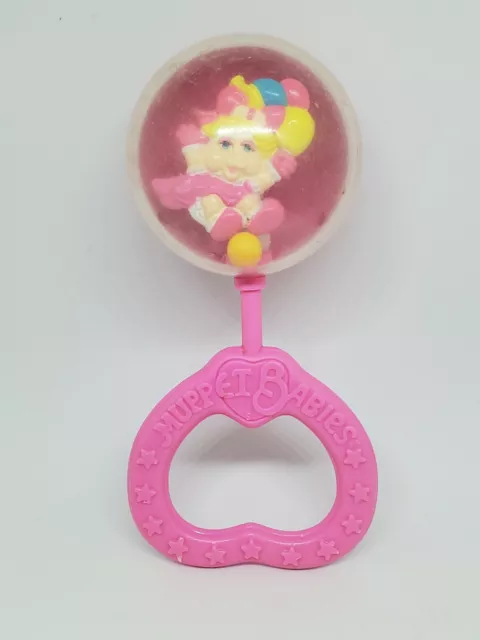 Vintage Muppet Babies Miss Piggy Pink Plastic Rattle Toy Jim Henson 80s