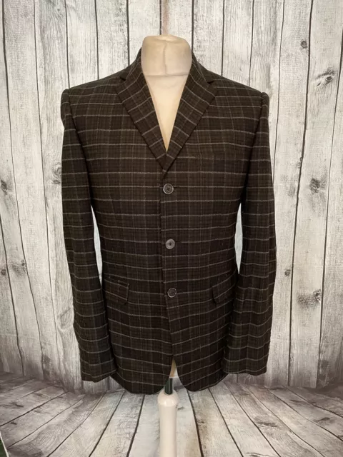 NICK TENTIS Mens Wool Blazer Jacket Check Plaid UK 38 Olive Vintage Black Green