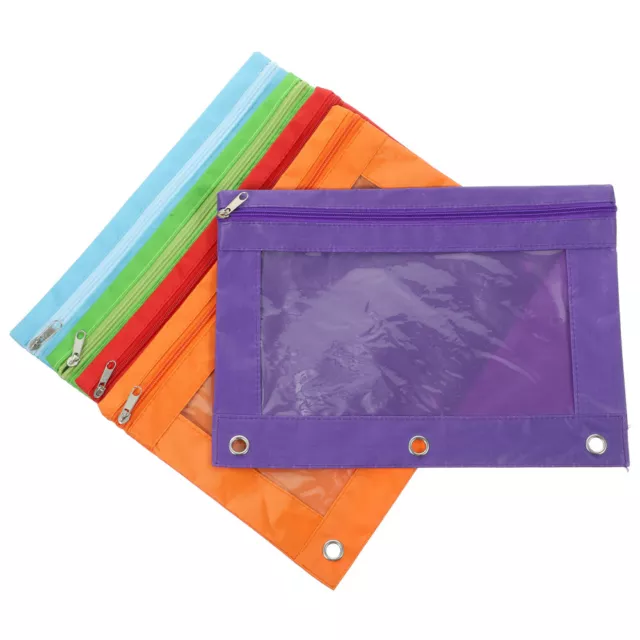 5pcs 3-Ring Binder Pencil Pouches with Clear Window & Zipper-KR