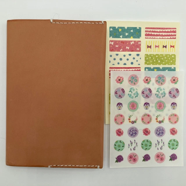 Muji A6 Grid Notebook + Handmade Leather Cover + Stickers Set