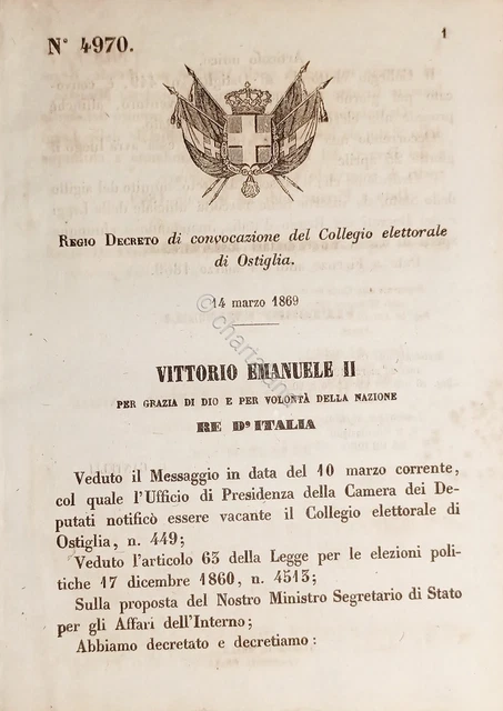 DECRETO REGNO ITALIA Convocazione del Collegio elettorale di Ostiglia