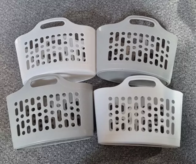 Four 4 X 8L Flexi Plastic Storage Shopping Baskets With Handles Grey White