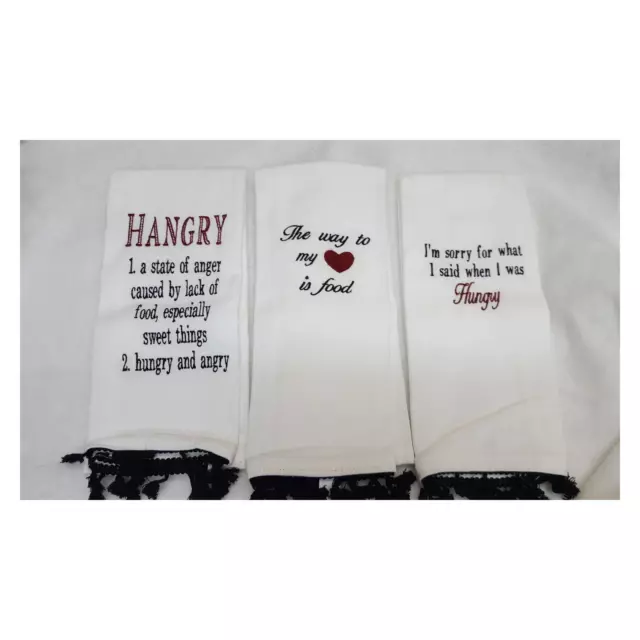 Funny 3 Pack Kitchen Dish Towels "Hangry....Sorry I was hungry...Heart...