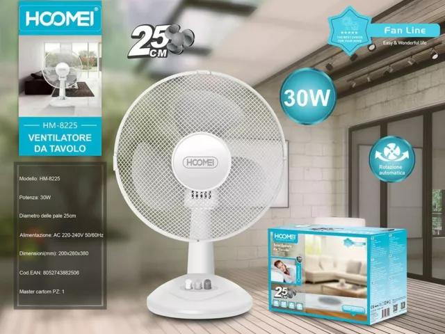 Ventilatore Da Tavolo 30w 25cm 2 Velocita' Hoomei Elettrodomestici Hm-8225