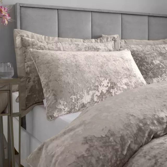 Catherine Lansfield Crushed Velvet Duvet Covers Natural Luxury Quilt Bedding Set 2
