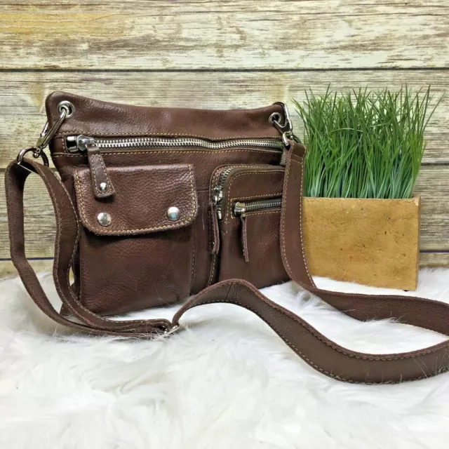 Fossil Sutter Brown Genuine Leather Zip Top Shoulder Bag Purse Crossbody
