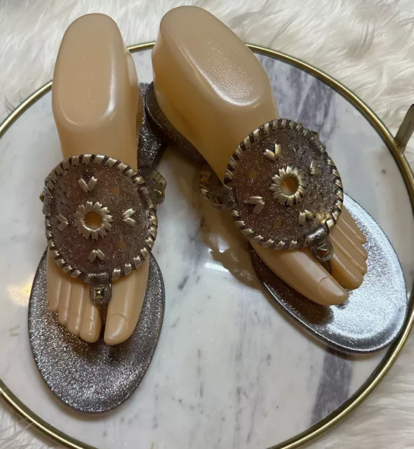 Jack Rogers Women’s Georgica Jelly Thong Sandal Flip Flop Size 8 Gold Silver