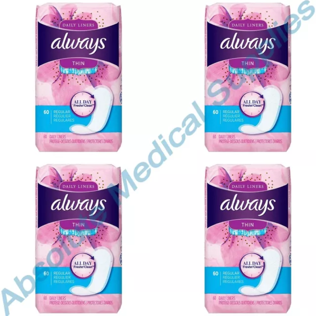 *240-Piece* Always Daily Liners All Day Fresh Clean Thin Regular Unscented 37000