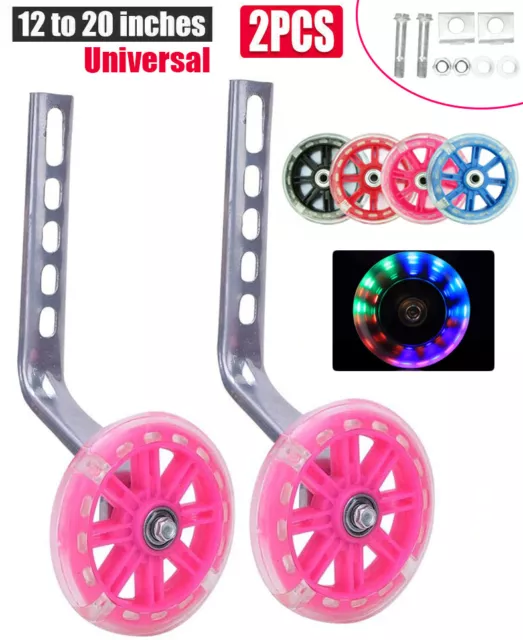 Kids Bike Stabilisers Side Training Wheels LED Flashing For 12-20" Inch Bicycle