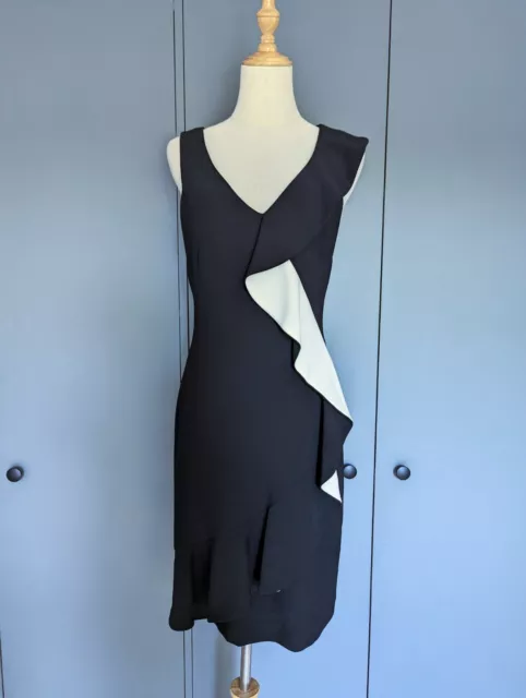 Alannah Hill Stretchy Fitted Ruffle Dress. Frill Bodice And Pencil Skirt Size 10