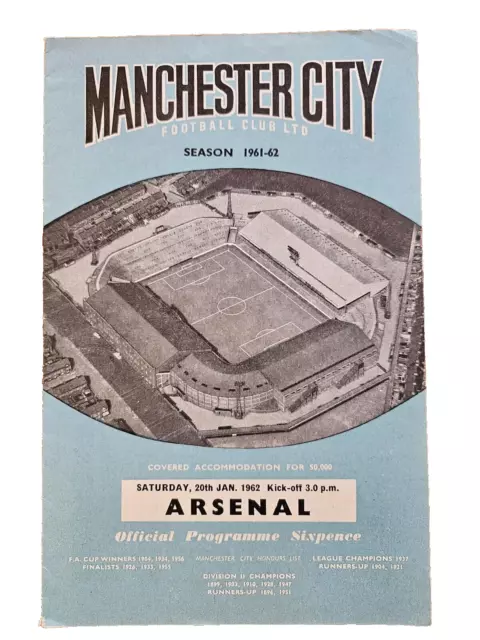 1961-1962 Manchester City v Arsenal Division 1 Programme