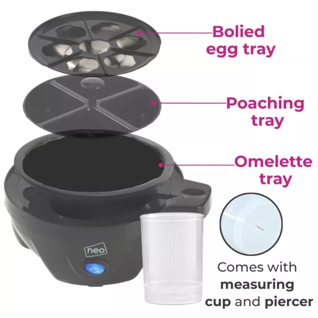 Neo Electric Stainless Steel Egg Cooker Boiler Lid Poacher Steamer & Omelette 2