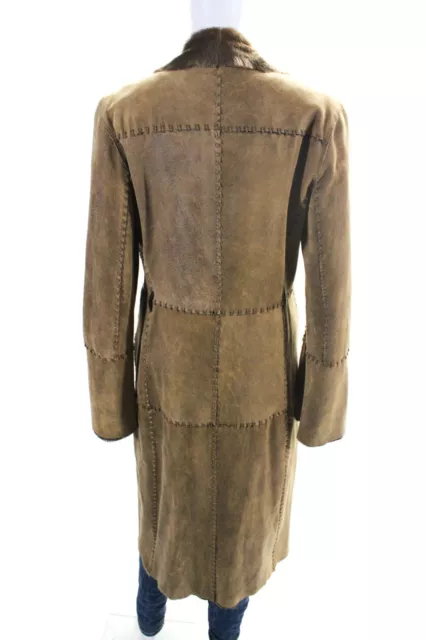 SYLVIE SCHIMMEL WOMENS Leather Fur Lined Open Front Overcoat Brown Size ...