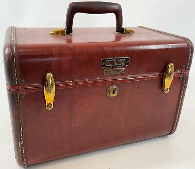Vintage Samsonite 13" Oxblood Red Faux Leather Overnight Cosmetic 4912 Case Bag