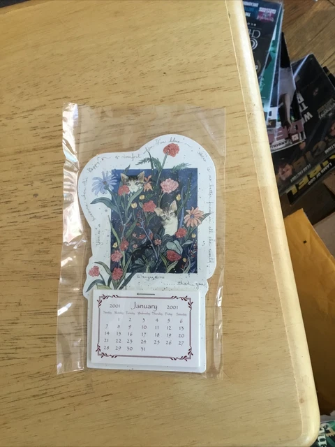 Vintage 2001 D Morgan Cat Kitten Floral Calendar Magnet Peel Off Months Unused