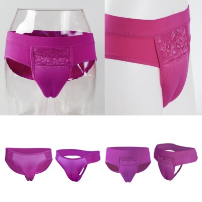 AIEOE Gaff Panty Crossdresser, confezione da 2 slip in pizzo transgender stretch biancheria intima taglie forti Sissy Schlüpfer EU S-L (Asie M-XL), Colore: rosa., S