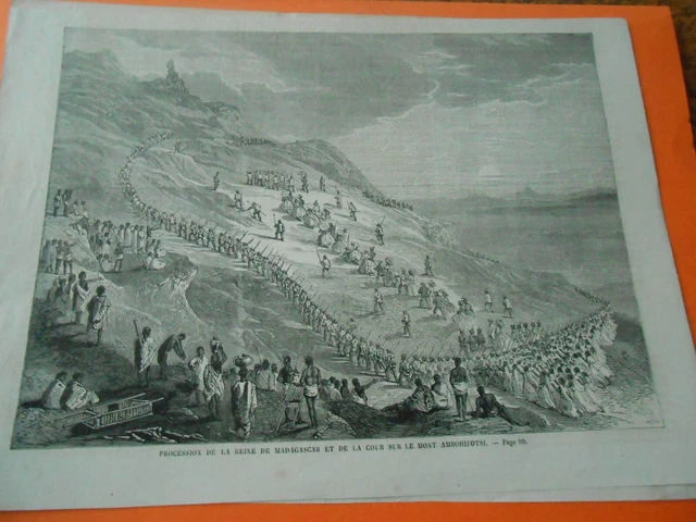 1860 Engraving Procession of the Queen of Madagascar and the Court Mount Ambohipotsi