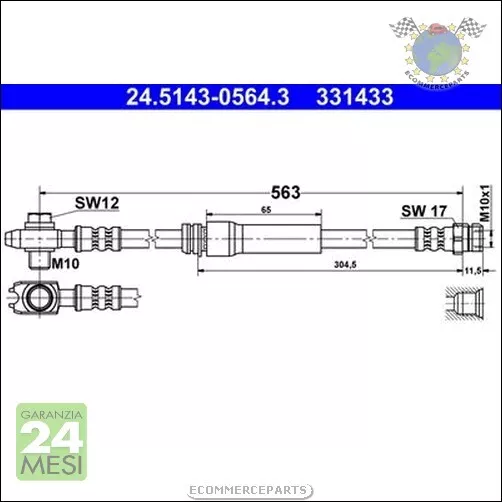 Tubo freni ATE Anteriore per AUDI A3 SEAT TOLEDO III ALTEA LEON SKODA OCTAVIA S