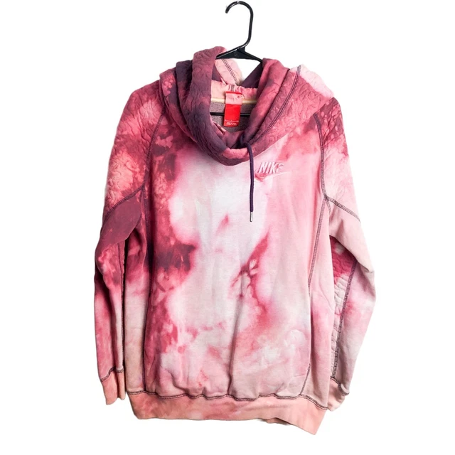 NIKE Women's Quilted Rally Hoodie Cowl Neck Tie Dye Pink Purple Small