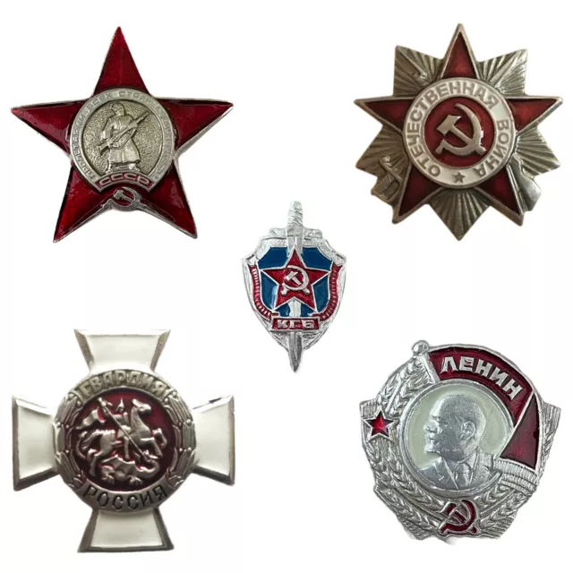 Soviet Aluminium Enamel Pin Badge Russian USSR Order of Lenin Red Star KGB WW2