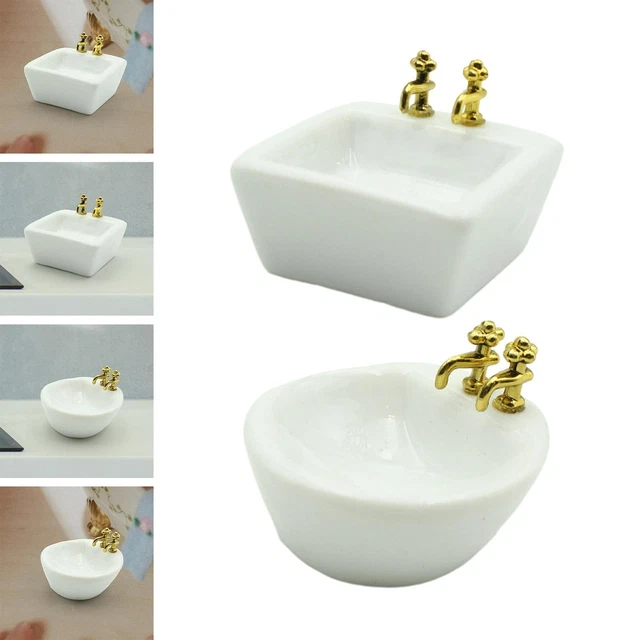 Odoria – Miniature Bain 1/12 Pour Maison De Poupée – Lot De 5 Accessoires Céramique – Bassine, Brosse, Lotion Et Plus
