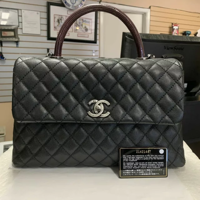 CHANEL COCO TOP Handle Bag Quilted Caviar with Lizard Medium $9.90