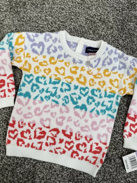 Andy & Evan Girls Infant Toddler Heart Print Pull Over Sweater 18-24 Months NWT