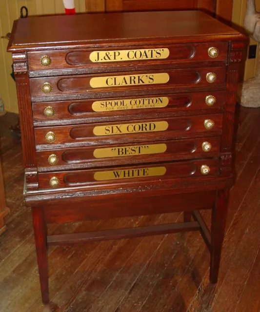 6 drawer J & P oak spool thread cabinet with base-----15998