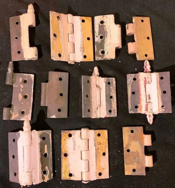 Lot of 16 Vintage Cast Iron Door Hinges Salvage 3 Steeple Tip 3