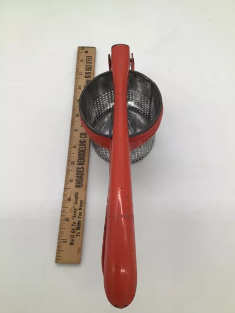 Vintage 50's Metal Potato Ricer With Red Handle Frame Masher Strainer FARM HOUSE