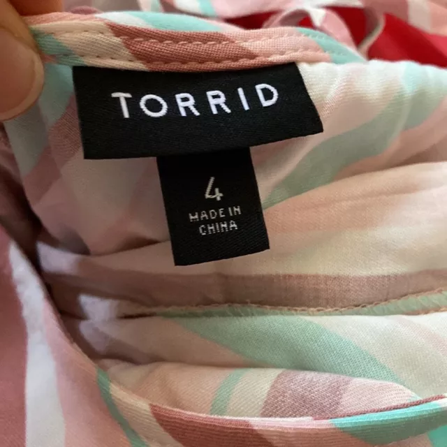 Torrid size 4X pink stripe sharkbite BABYDOLL STRETCH CHALLIS DOLMAN SLEEVE TUNI 3