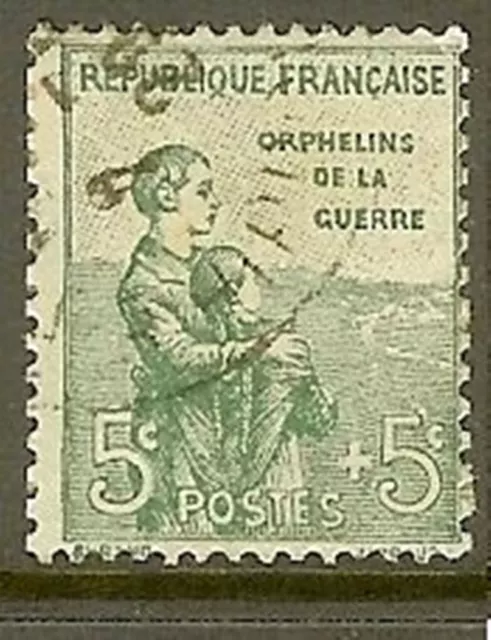 FRANCE TIMBRE STAMP N° 149 " ORPHELINS DE LA GUERRE 5c+5c  VERT " OBLITERE TB