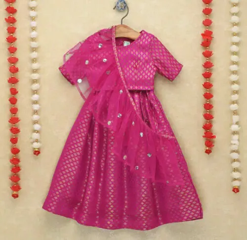 Pink Lehenga Choli, Kids Pavadai Set , Indian lehenga, Ethnic Wear Lehenga Choli