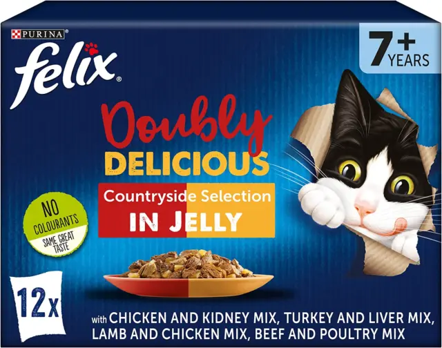 Felix As Good As It Looks doppiamente deliziosa carne per gatti anziani, 12 x 100 g