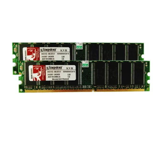 Kingston 2GB 2 x 1GB PC3200 DDR 400Mhz 184Pin DIMM RAM KVR400X64C3A/1G SP 2