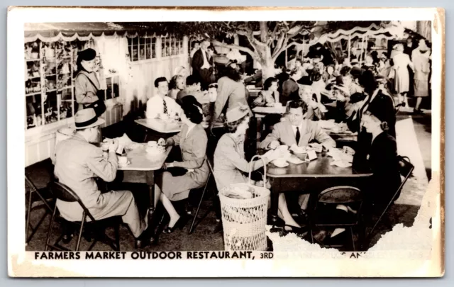 Los Angeles California~Farmers Market Outdoor Restaurant~1940s Fashions RPPC