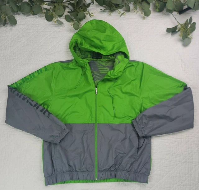 Under Armour Green and Gray Windbreaker Headphones Mens Full Zip Size L Loose