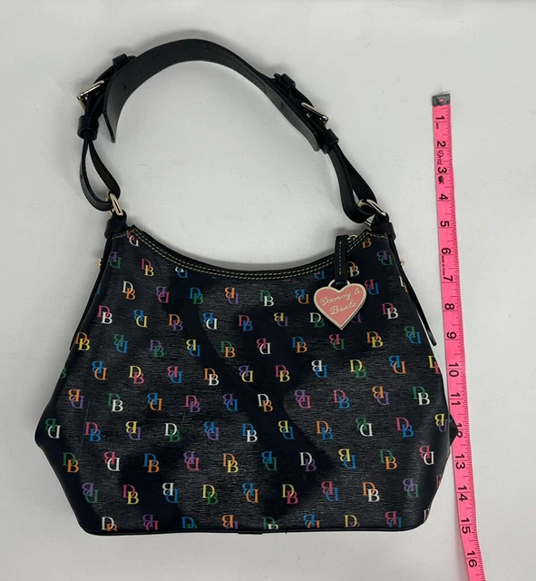 Dooney & Bourke Bag Lucy w/o Pockets Signature Logo Black Shiny It Bag Rainbow