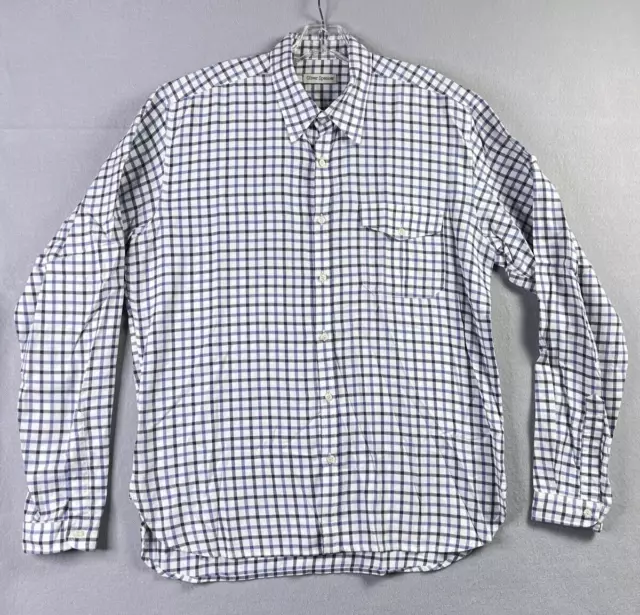 Oliver Spencer Dress Shirt Men's Size 16 Check Gingham Blue Long Sleeve