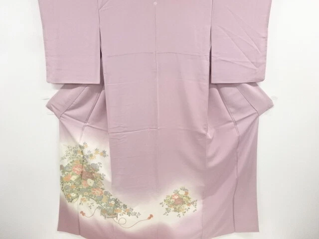 6777912: Japanese Kimono / Vintage Iro-Tomesode / Woven Flower Cart