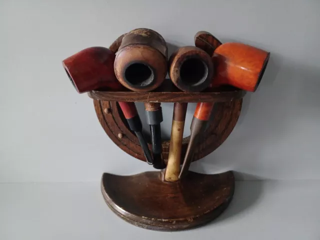 Vintage Pipe Rack +4 Smoking Pipes