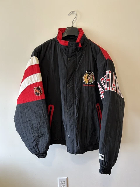 Vintage 90s Starter Chicago Blackhawks Pullover Puffer Hoody Jacket Size Large