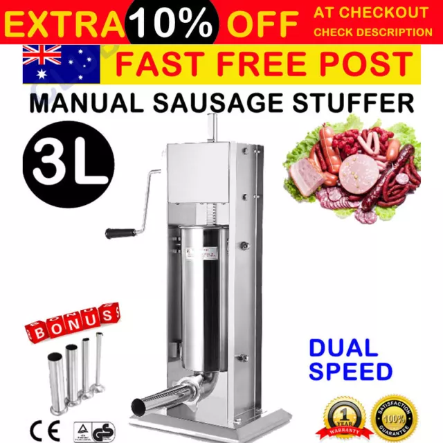 3L Stainless Steel Sausage Filler Stuffer Meat Machine Vertical Salami  Maker 6lb