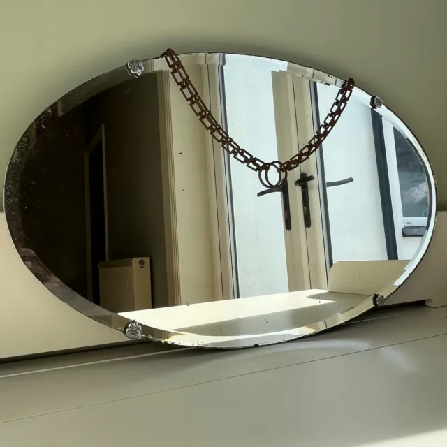 Vintage Frameless Wall Mirror Oval Retro Mid Cent Old 1950s 60s Antique Original