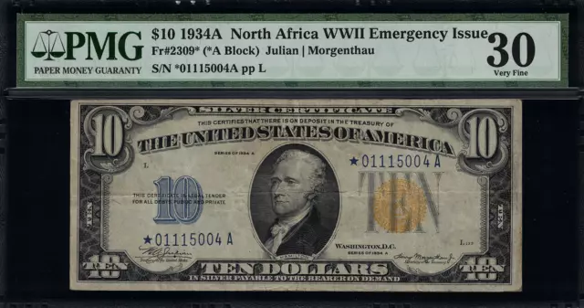 1934A $10 North Africa WWII Emergency Issue FR-2309* - "STAR NOTE" - PMG 30